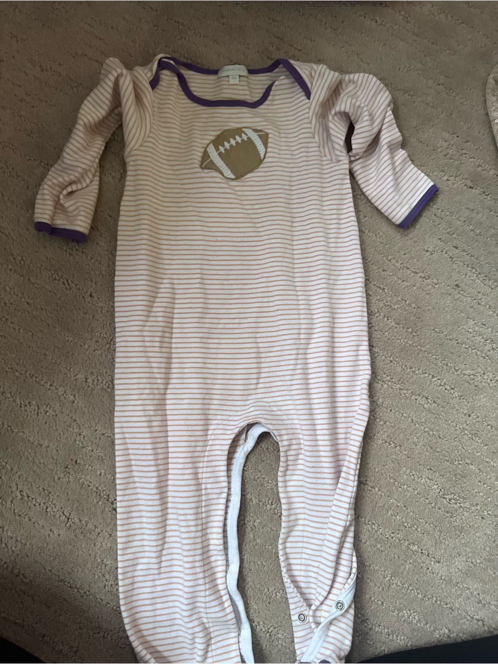 Magnolia orange & Purple Striped Footed One-Piece with Football Patch